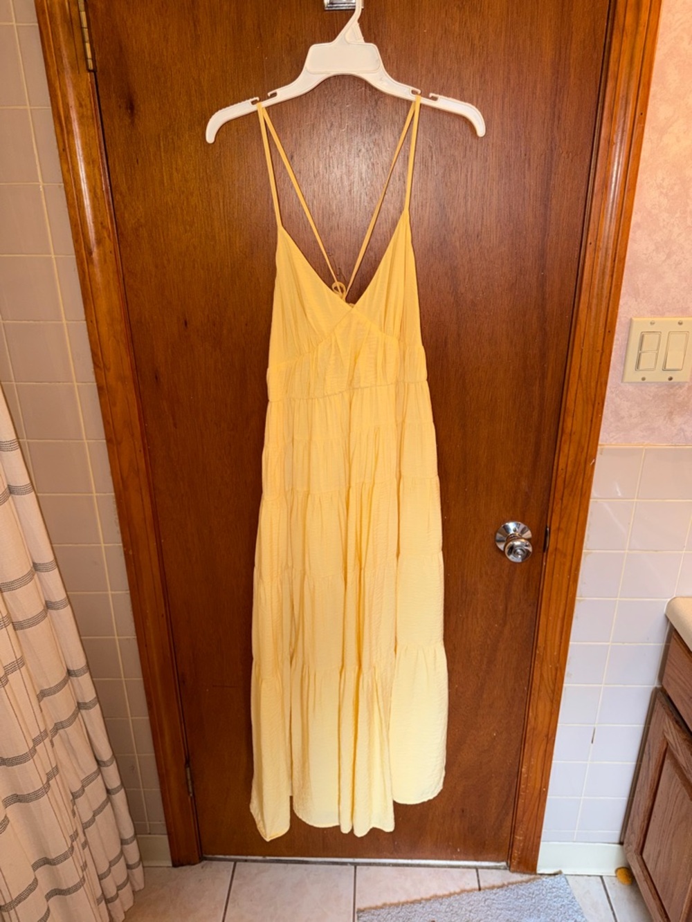 Abercrombie Butter Yellow Maxi Dress Small Petite Tie Back Sundress - Picture 7 of 8